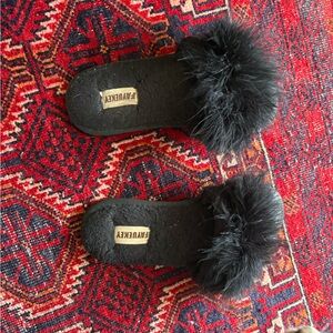 Faux Fur Black Slippers